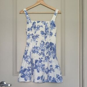 White and Blue Ruffled Tiered Mini Sundress